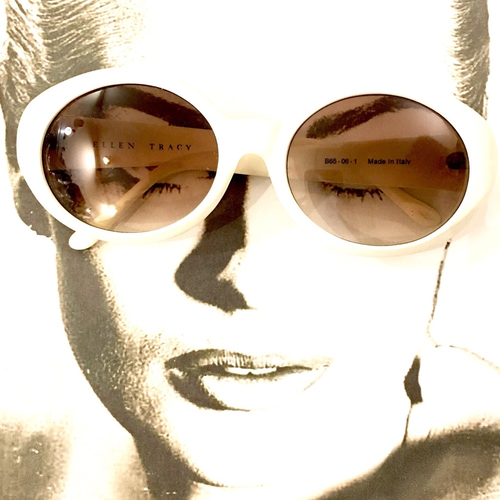 Ellen Tracy White Oval Sunglasses Made Made Italy